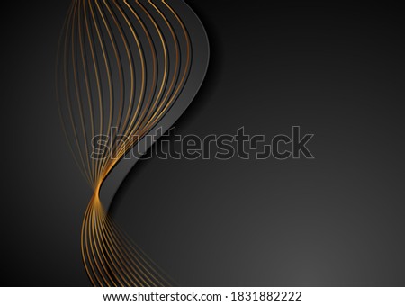 Black corporate wavy background with bronze lines. Vector deluxe design