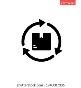 Black corrugated recycle icon, simple box nature recycling arrow around flat design pictogram vector for app ads logo web button ui ux interface elements isolated on white background