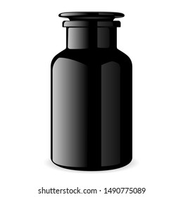 Black Cosmetic Bottle. Glossy Glass Bath Sea Salt. Medicine Supplenment Jar Mockup. Elegant Powder Tube for Aroma Product. Clear 3d template for Cream. Organic Spa Product Packaging