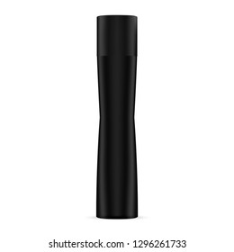 Black Cosmetic Bottle. Vector Plastic Hair Shampoo Packaging. Realistic Cosmetics Beauty Product Mockup. Conditioner, Balsam, Liquid Soap or Skin Lotion Products Pack.