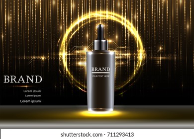 Black cosmetic container with advertising background ready to use, luxury skin care ad design. Illustration vector