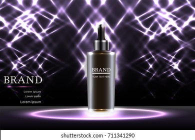 Black cosmetic container with advertising background ready to use, luxury skin care ad design. Illustration vector