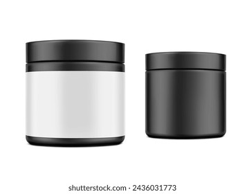 Black cosmetic package container for creme, mask. Vector illustration isolated on white background. Can be use for your design, advertising, promo and etc. EPS10.