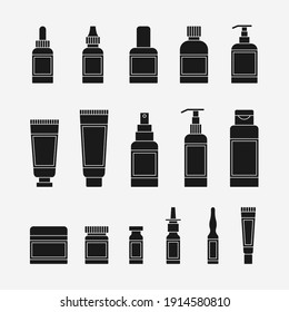Black Cosmetics And Medical Packaging Icons Set