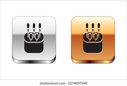 Black Cotton swab for ears icon isolated on white background. Silver-gold square button. Vector Illustration