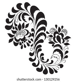 black counter russian pattern floral branch, isolated on white background vector