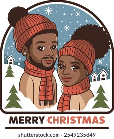 Black couple celebrating Christmas vector art illustration 