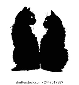 Black couple Furry cat Silhouette, tow furry cats in Romantic Mood Vector illustration