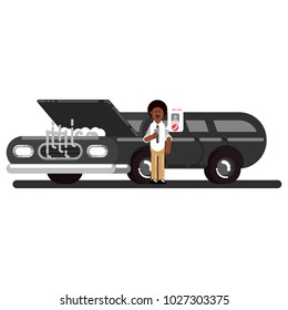 Black couple pushes the broken car