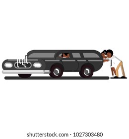 Black couple pushes the broken car