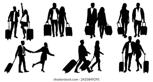 Black Couple Travelling Silhouettes vector