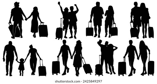 Black Couple Travelling Silhouettes vector