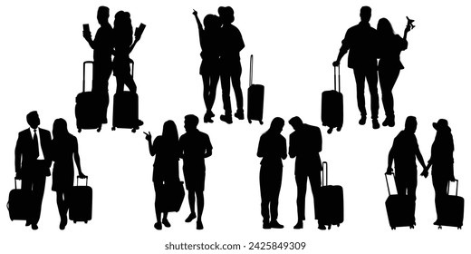 Black Couple Travelling Silhouettes vector