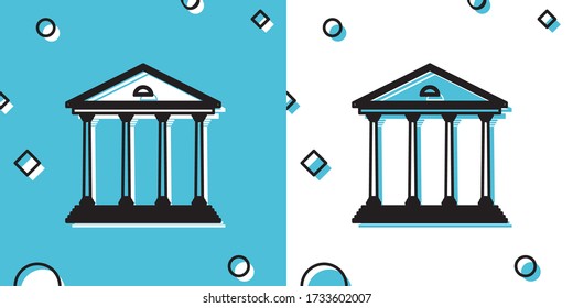 Icono del edificio de la Corte Negra aislado de fondo azul y blanco. Construyendo banco o museo. Formas dinámicas aleatorias. Ilustración vectorial