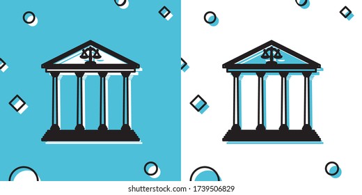 Icono del edificio de la Corte Negra aislado de fondo azul y blanco. Formas dinámicas aleatorias. Ilustración vectorial