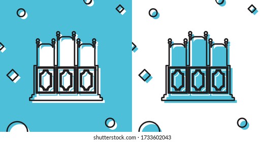 Black Court's room with table icon isolated on blue and white background. Chairs icon. Random dynamic shapes. Vector Illustration