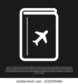Black Cover book travel guide icon isolated on black background.  Vector Illustration