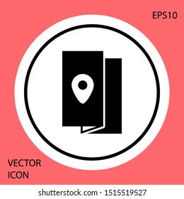 Black Cover book travel guide icon isolated on red background. White circle button. Vector Illustration