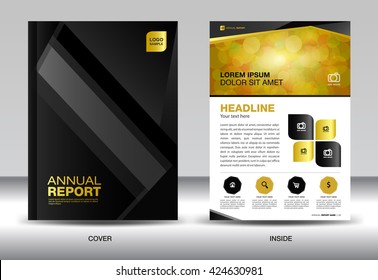 Black cover design, Annual report template, business brochure flyer, infographics elements, poster, leaflet, newsletter, booklet, magazine ads, vector, presentation, polygon background