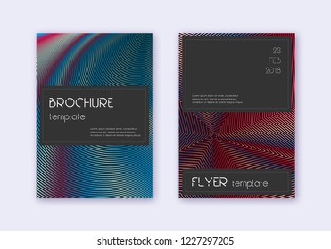 Black cover design template set. Red white blue abstract lines on dark background. Alive cover design. Breathtaking catalog, poster, book template etc.