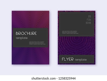 Black cover design template set. Violet abstract lines on dark background. Alive cover design. Magnetic catalog, poster, book template etc.