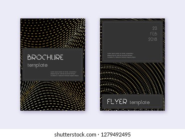 Black cover design template set. Gold abstract lines on black background. Alive cover design. Pleasing catalog, poster, book template etc.
