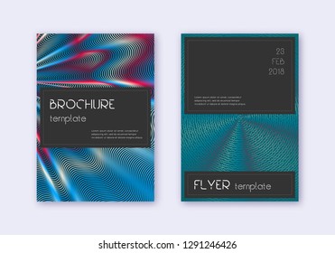 Black cover design template set. Red white blue abstract lines on dark background. Alive cover design. Brilliant catalog, poster, book template etc.