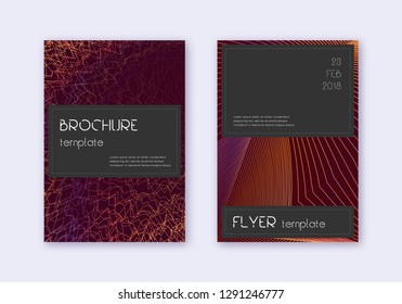 Black cover design template set. Orange abstract lines on wine red background. Admirable cover design. Outstanding catalog, poster, book template etc.