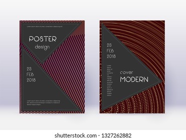 Black cover design template set. Gold abstract lines on maroon background. Actual cover design. Great catalog, poster, book template etc.