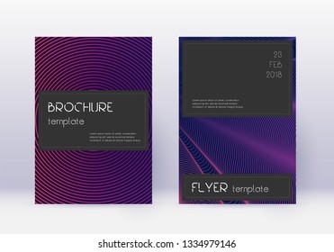 Black cover design template set. Violet abstract lines on dark background. Amusing cover design. Overwhelming catalog, poster, book template etc.