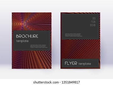 Black cover design template set. Orange abstract lines on wine red background. Amazing cover design. Fancy catalog, poster, book template etc.