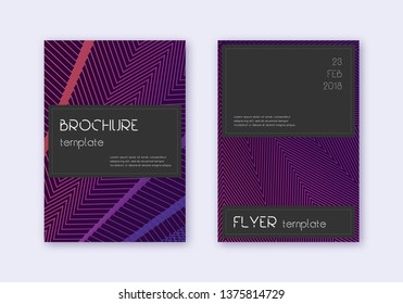 Black cover design template set. Violet abstract lines on dark background. Alive cover design. Immaculate catalog, poster, book template etc.