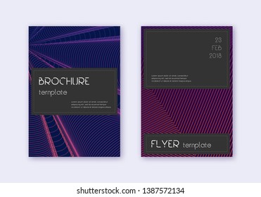 Black cover design template set. Violet abstract lines on dark background. Alive cover design. Fine catalog, poster, book template etc.