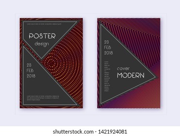 Black cover design template set. Orange abstract lines on wine-red background. Admirable cover design. Valuable catalog, poster, book template etc.