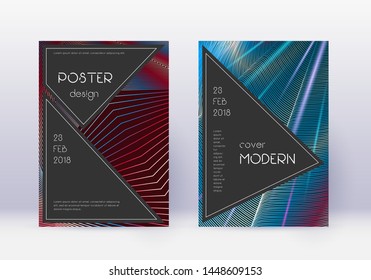 Black cover design template set. Red abstract lines on white blue background. Alive cover design. Artistic catalog, poster, book template etc.