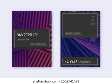 Black cover design template set. Violet abstract lines on dark background. Amusing cover design. Optimal catalog, poster, book template etc.