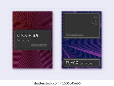 Black cover design template set. Violet abstract lines on dark background. Amusing cover design. Pleasing catalog, poster, book template etc.