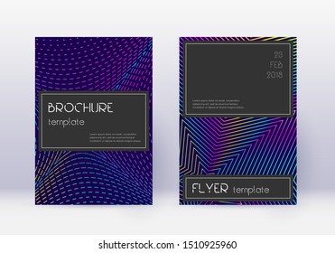 Black cover design template set. Rainbow abstract lines on dark blue background. Amazing cover design. Modern catalog, poster, book template etc.