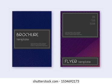 Black cover design template set. Violet abstract lines on dark background. Alive cover design. Fantastic catalog, poster, book template etc.