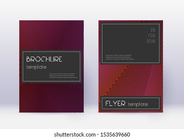 Black cover design template set. Violet abstract lines on dark background. Amusing cover design.  catalog, poster, book template etc.
