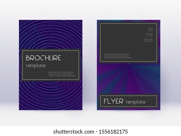 Black cover design template set. Neon abstract lines on dark blue background. Amazing cover design. Alluring catalog, poster, book template etc.