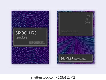 Black cover design template set. Neon abstract lines on dark blue background. Amazing cover design. Classic catalog, poster, book template etc.
