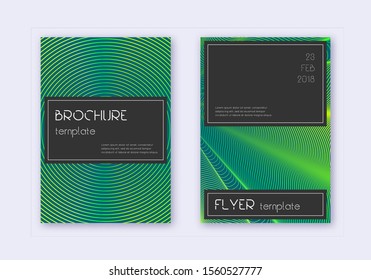 Black cover design template set. Green abstract lines on dark background. Alluring cover design. Popular catalog, poster, book template etc.