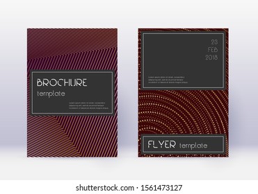 Black cover design template set. Gold abstract lines on maroon background. Alluring cover design. Classic catalog, poster, book template etc.