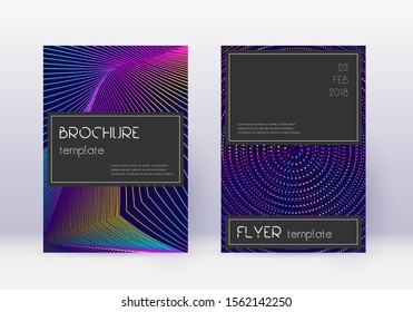 Black cover design template set. Rainbow abstract lines on dark blue background. Amazing cover design. Fine catalog, poster, book template etc.