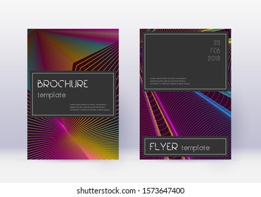 Black cover design template set. Rainbow abstract lines on wine red background. Amazing cover design. Unequaled catalog, poster, book template etc.