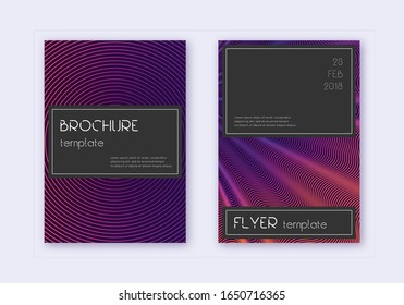 Black cover design template set. Violet abstract lines on dark background. Alive cover design. Interesting catalog, poster, book template etc.