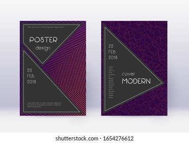 Black cover design template set. Violet abstract lines on dark background. Alive cover design. Mesmeric catalog, poster, book template etc.