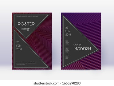 Black cover design template set. Violet abstract lines on dark background. Alive cover design. Excellent catalog, poster, book template etc.