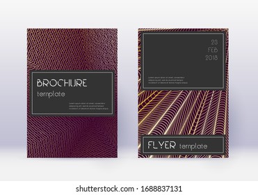 Black cover design template set. Gold abstract lines on maroon background. Alluring cover design. Energetic catalog, poster, book template etc.